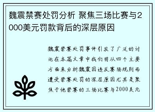 魏震禁赛处罚分析 聚焦三场比赛与2000美元罚款背后的深层原因